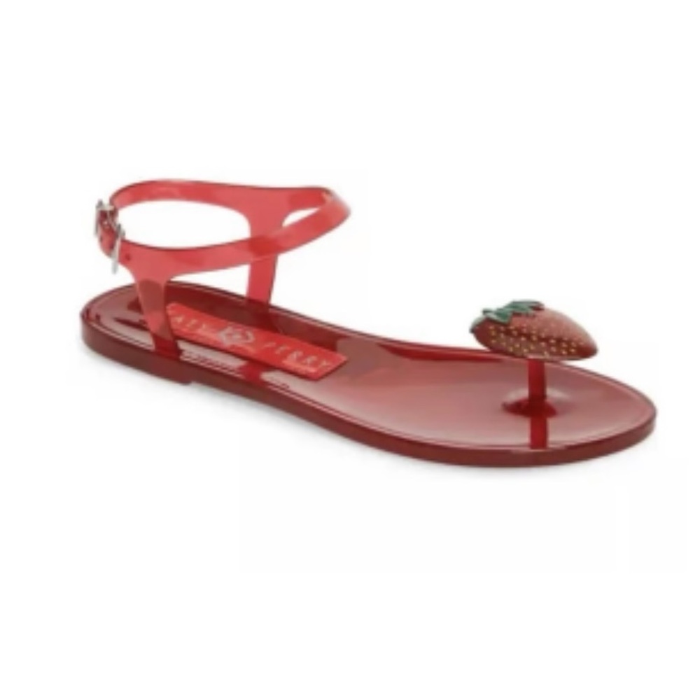 NIB! Katy Perry Red Geli Sandals with Strawberry Accent, Size 9 🍓🍓🍓